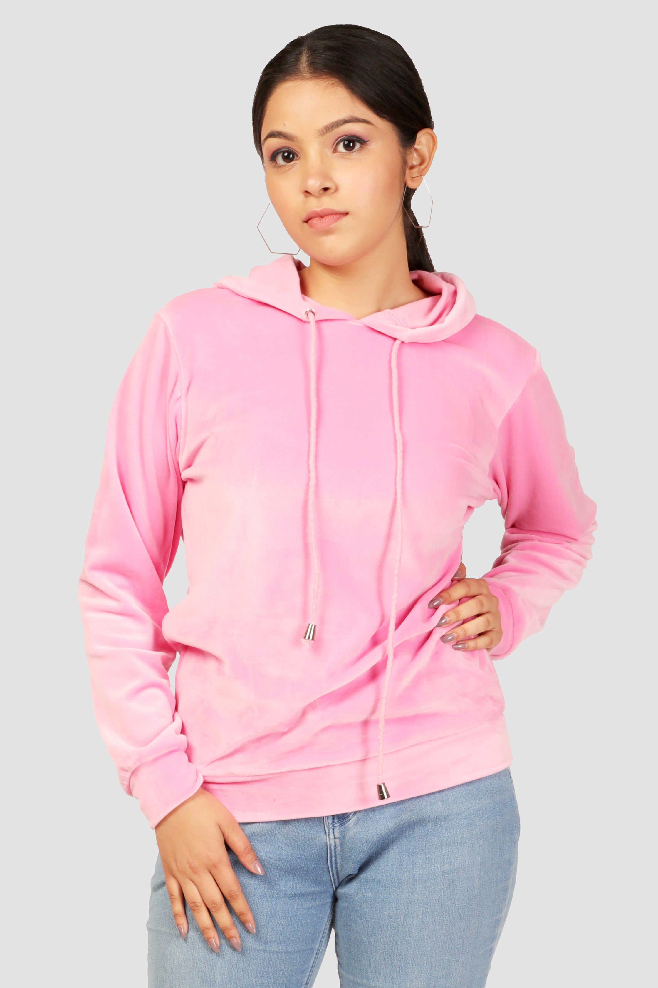 WALLY - PINK VELOUR SOLID WOMENS HOODIE