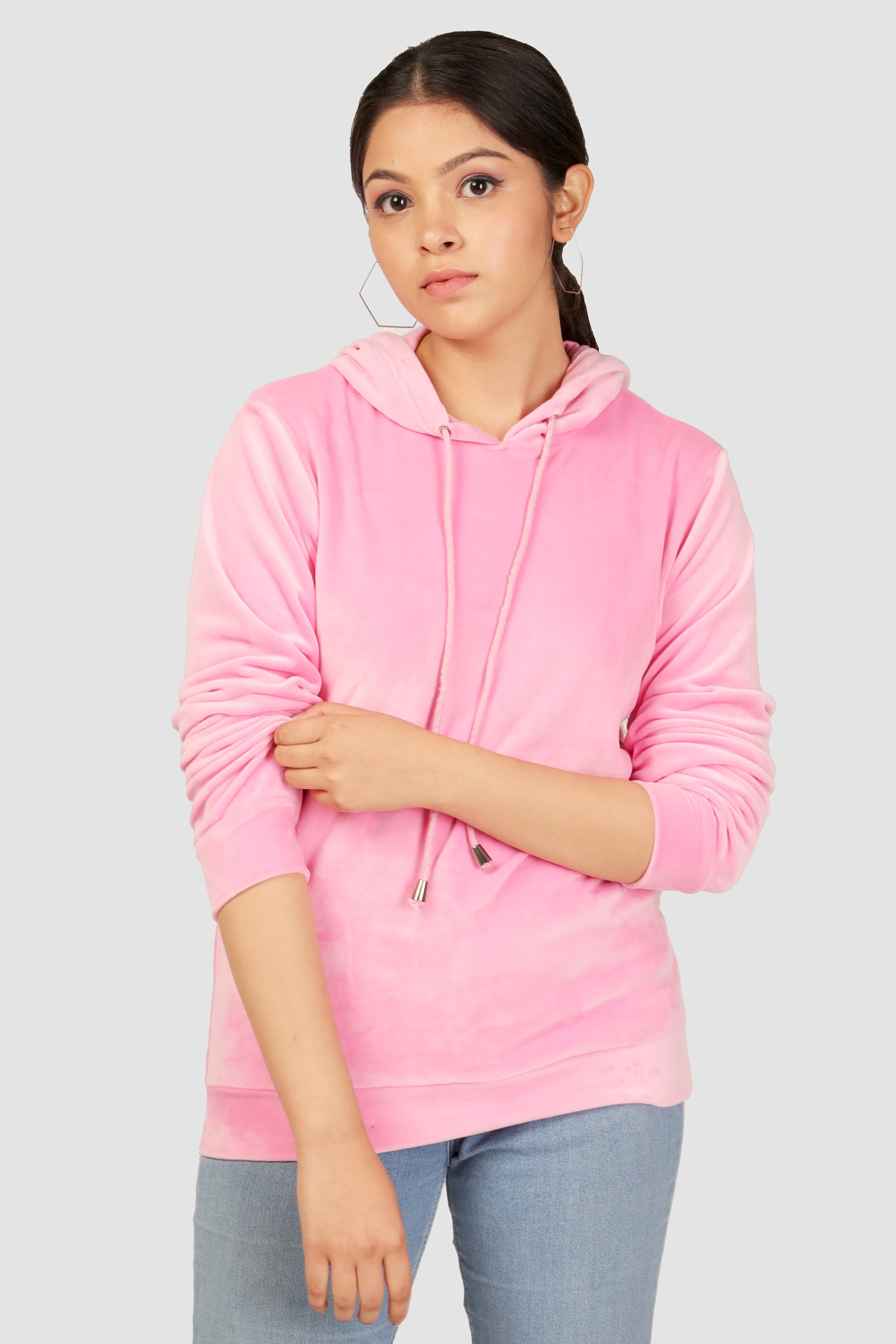 WALLY - PINK VELOUR SOLID WOMENS HOODIE