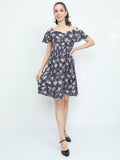 Fashionista - Botanical Printed Strap Shoulder Elegant Multi Layer Frilled Dress