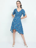 Wrap Slit Sleeves Knee Length Floral Designer Dress