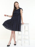 Multi Layer Frilled Chest Boat Neck Designer Back and Butterfly Sleeve Dress